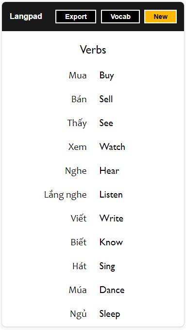 A list of glosses in langpad