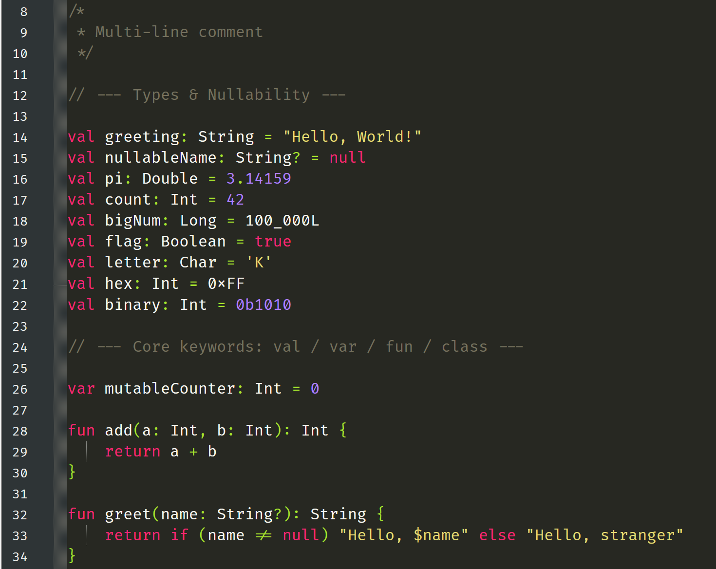 Kotlin Dark/Monokai theme sample