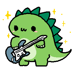 Chibi cartoon stegosaurus playing an electric guitar