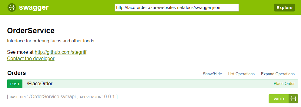 A Swagger API help page